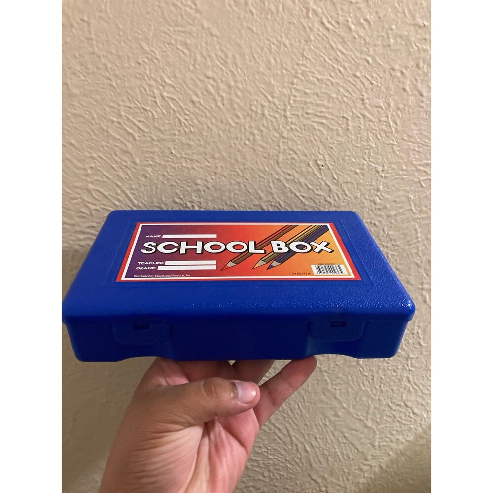 Vintage 1980s Plastic Blue School Box pencil Case Retro Vibes
